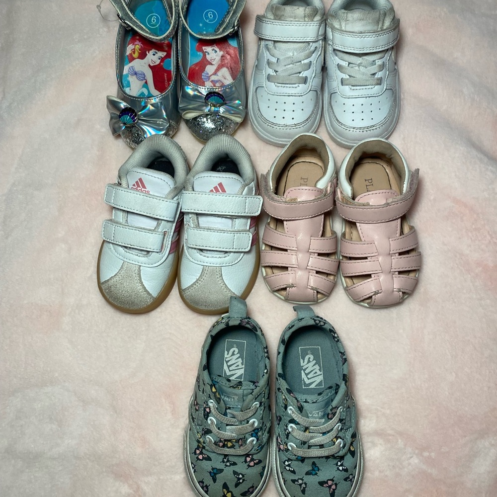 Adidas, Nike, Vans, Disney heels, and children’s place sandals